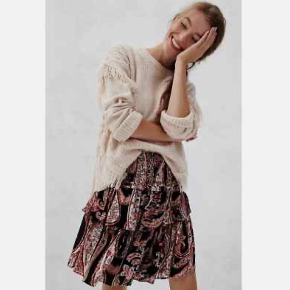 Anthropologie Myla Tiered Paisley Mini Skirt